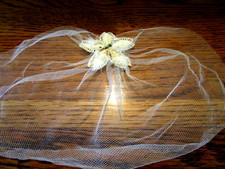 Vtg Handmade Bridal Cap Embroidered Flower Tulle Netting Wedding Head Piece