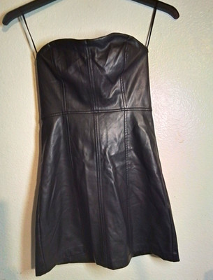 Pull&Bear Women s M Black Faux Leather Strapless Sweetheart Mini Dress Lined Zip