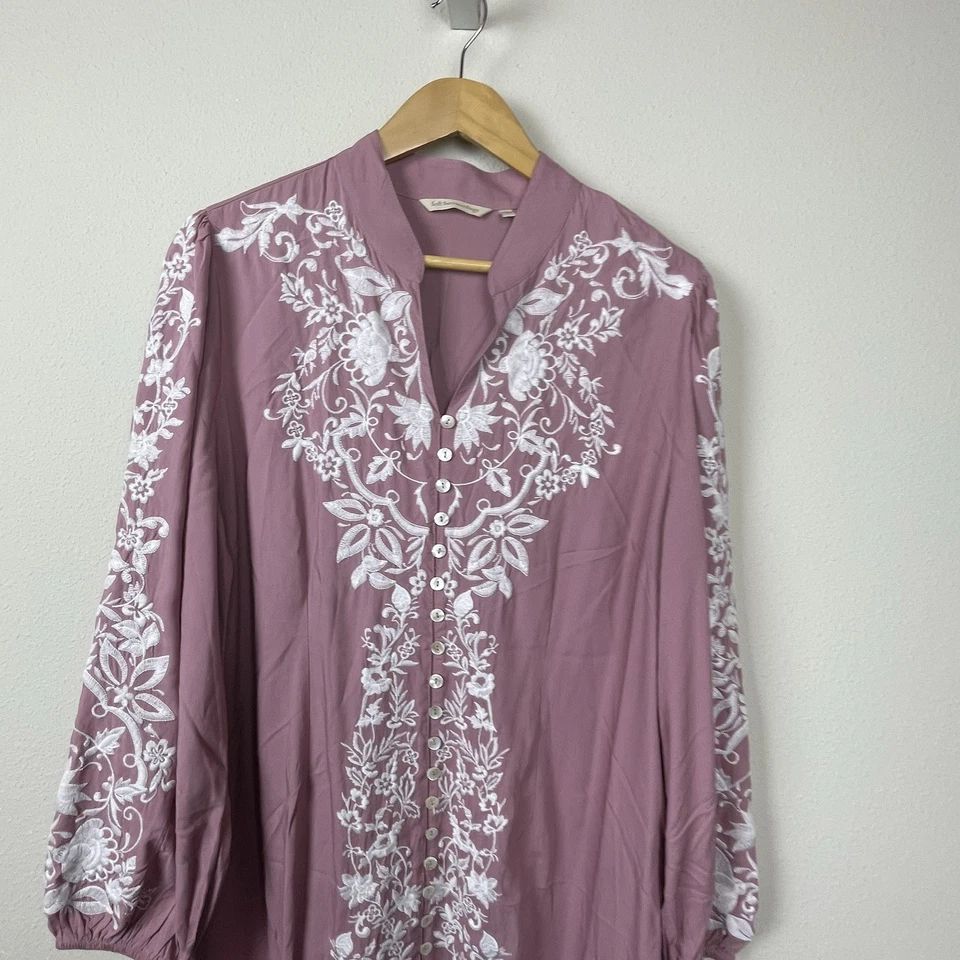 Soft Surroundings XL Briony Embroidered Rayon Boho Resort Maxi Dress - Image 2 of 4