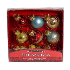 Kurt Adler Petite Treasures Multi Color Ball Christmas Ornament, Set of 9