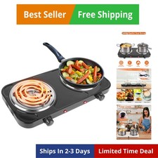2000W Electric Double Burner Coil Stove-Portable Hot Plate Electric for Cooki...