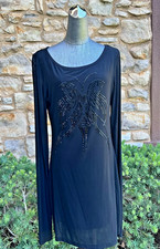 Silver Dagger Black Long Sleeve Dress Black Rhinestone Embellished Large
