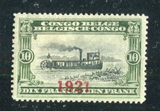 BELGIAN CONGO; 1921 early Optd. 1921 issue fine Mint hinged on 10Fr. value