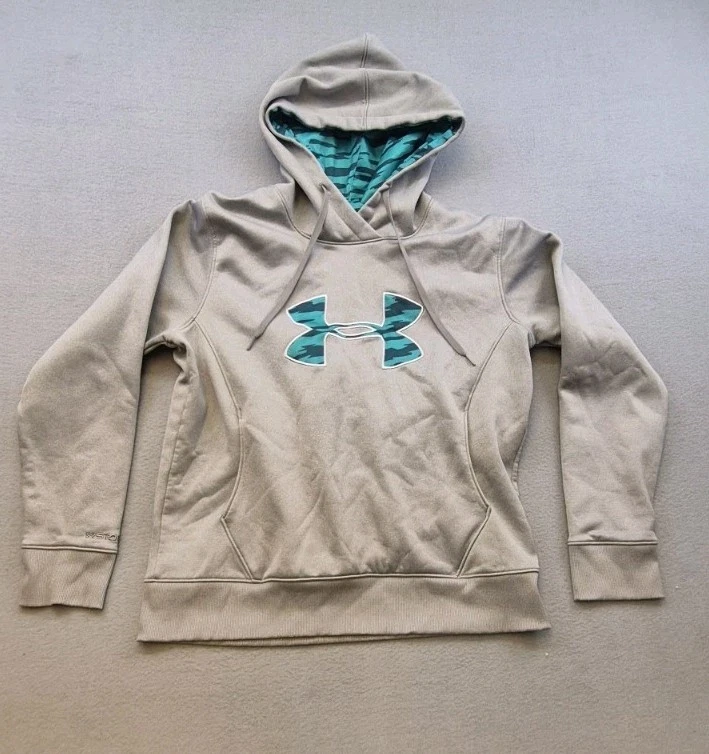 Under Armour Cold Gear Semi Fitted L Hoodie Gray Big Logo