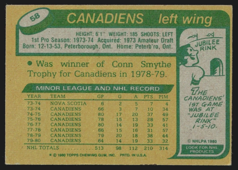 1980-81 Topps Bob Gainey #58 VS9 - Image 2 of 2