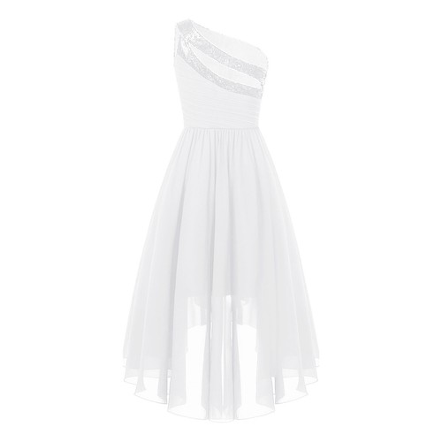 Kids Girls Gown Sequin Dress Elegant Dancewear One Shoulder High-Low Hem Formal - Picture 51 of 58