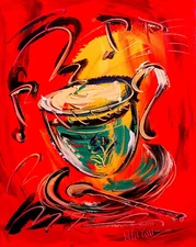 Oil Painting COFFEE ON RED SIGNED  Original on canvas hth6h