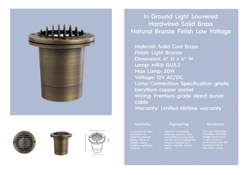 In Ground Light Louvered Hardwired Solid Brass Natural Bronze Finish Low Voltage - Bild 5 von 5