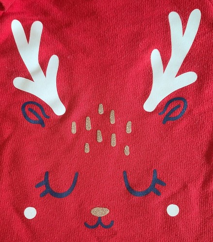 Girls red reindeer Christmas holiday sweatshirt, ruffle shoulders, 4T Cat & Jack - Picture 2 of 6