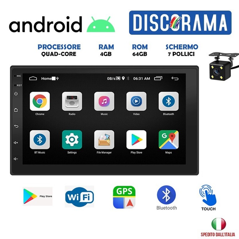 Autoradio Android 4gb Ram 64gb Rom 7 Pollici 2din Stereo Auto Bluetooth WIFI GPS - Immagine 1