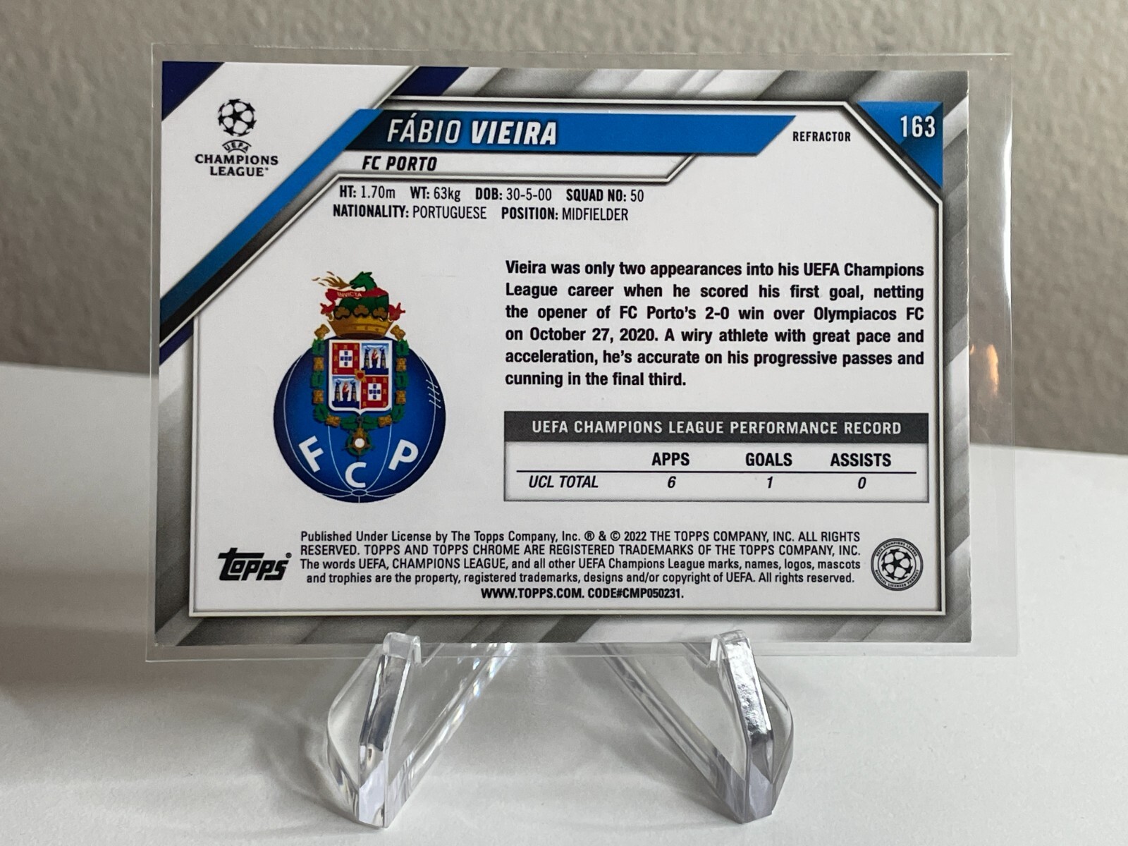 Fabio Vieira REFRACTOR 2021-22 Topps Chrome UEFA Champions League #163 UCL Prizm view 2