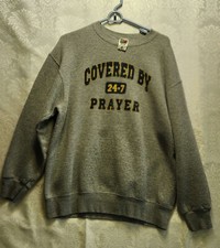 Fruit of the Loom Covered by Prayer Grey Pullover Sweater Size L