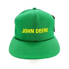 K Products John Deere Embroidered Spell Out Snapback Hat Green Made In USA New