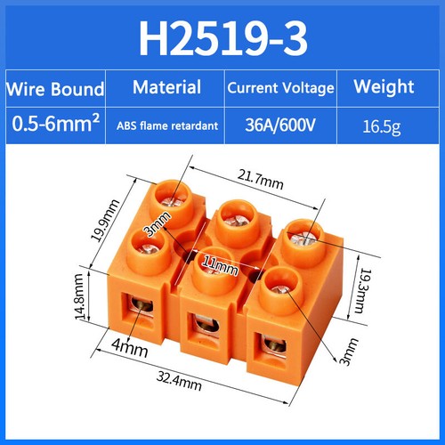 H2519-2/3/5~12H Terminal Block Electrical Cable Junction Box Connectors 36A 600V - Picture 8 of 11