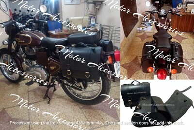 LEATHER SADDLE PANNER BAG FIT FOR ROYAL ENFIELD SUPER METEOR 650 BLACK