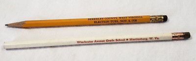 2 Advertising Wood Pencils Martinsburg WV Berkeley County School + Election 1938