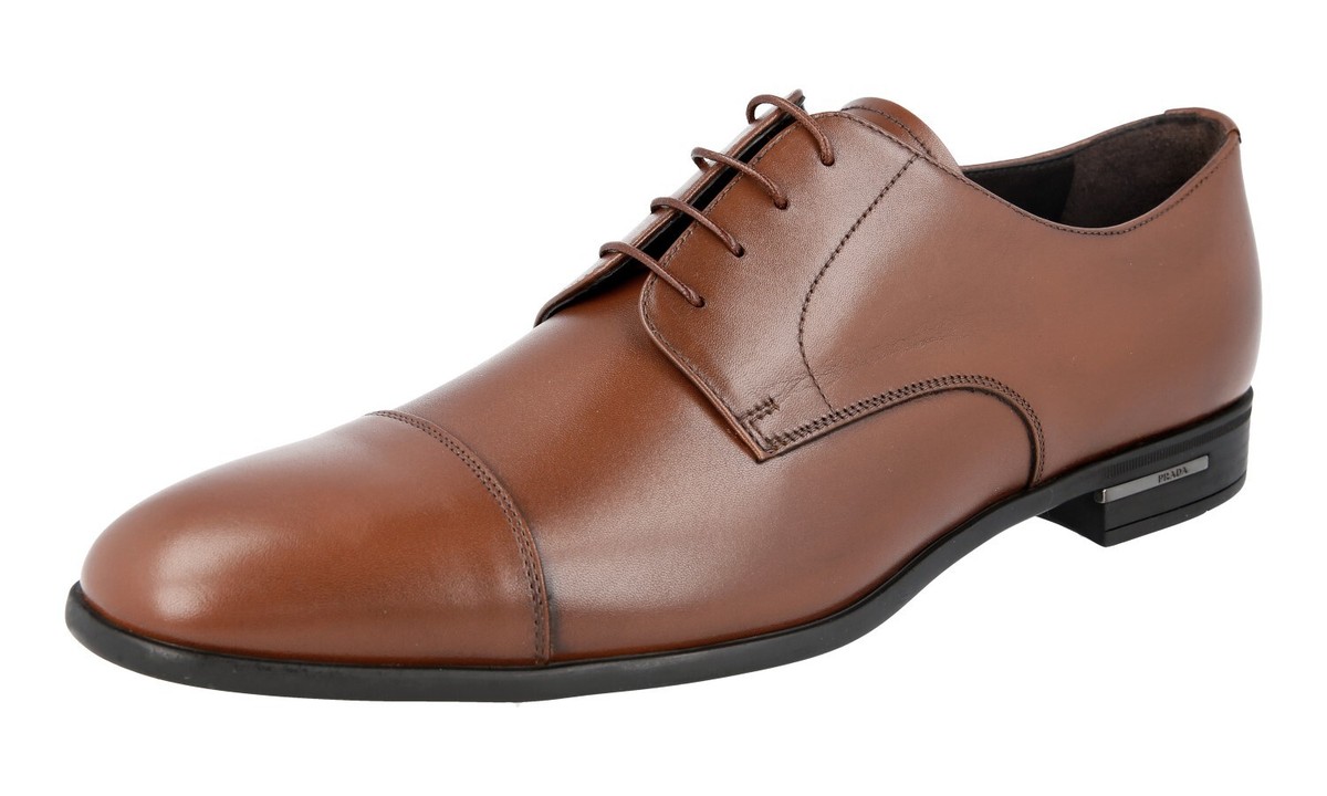 PRADA Leather Cap Toe Derby Dress Shoes - 2EC122 - Brown 