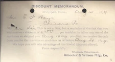 1899 Wheeler & Wilson Mfg. Co. Bridgeport Conn. Receipt Antique Ephemera