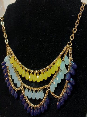 Lia Sophia 3 Strand Gold Tone Necklace Dangle Tear Drop Beads 16" - 19" NEW - Picture 2 of 9