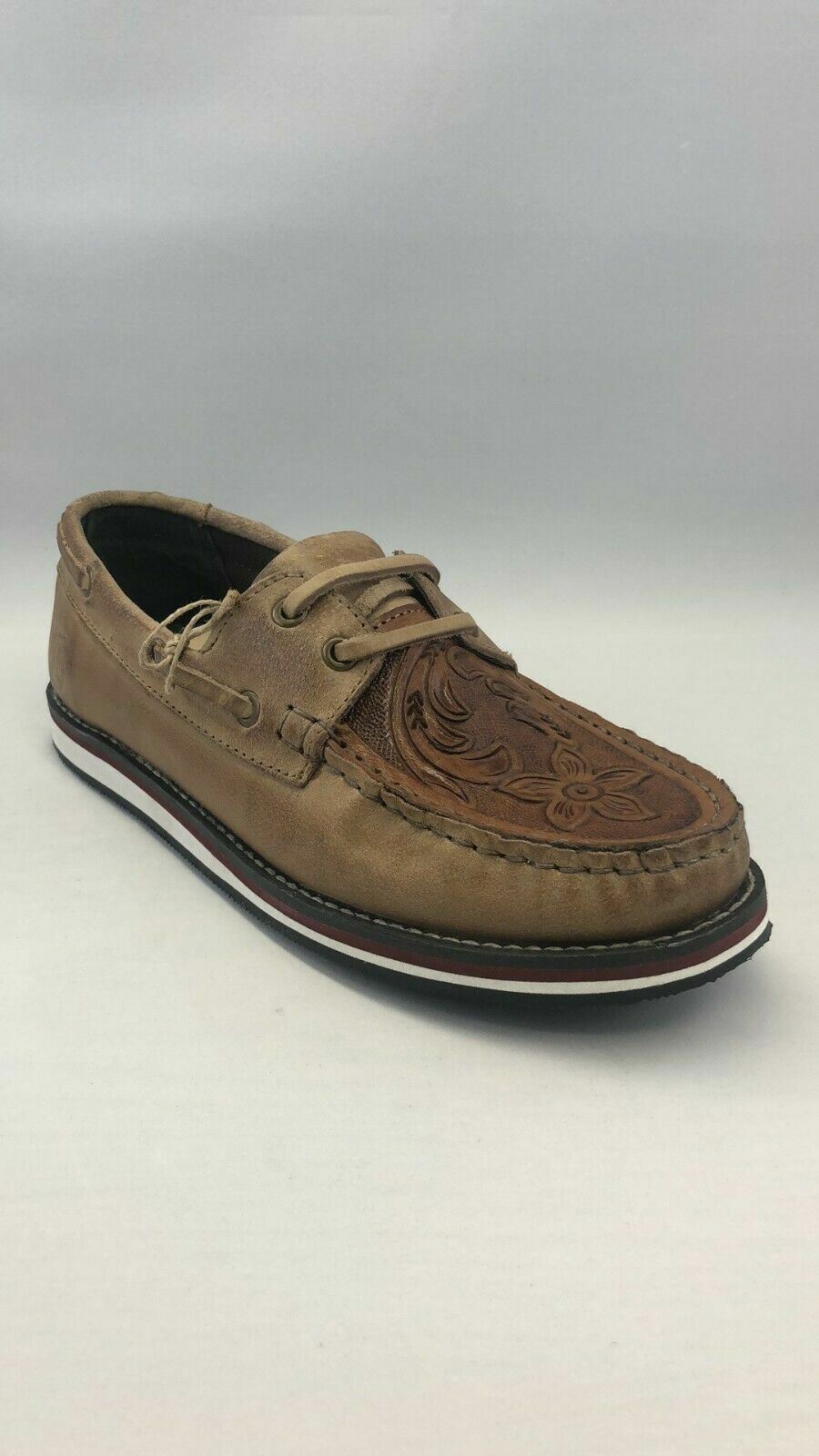Leather Moccasin Boat Shoes Tan Floral 