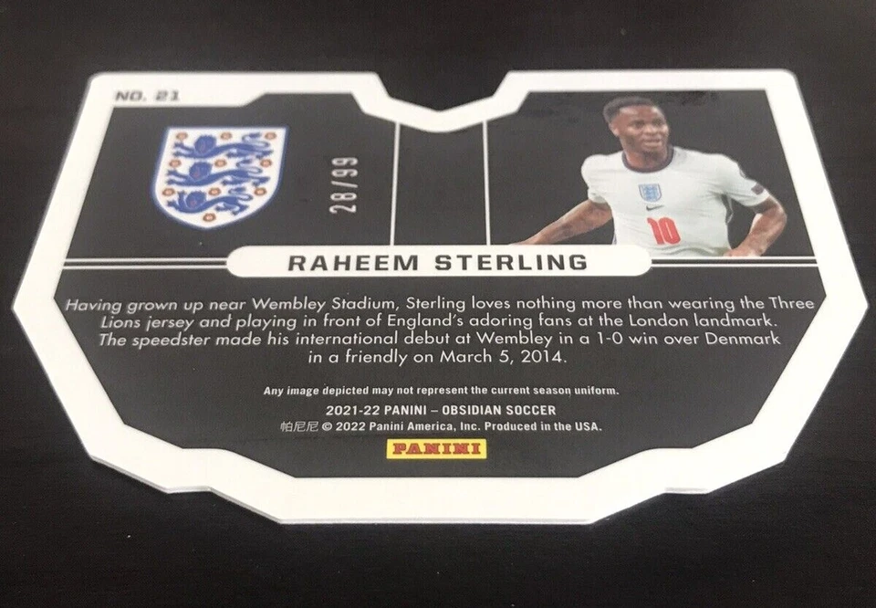 2021-22 Obsidian Soccer Raheem Sterling Vitreous Die-Cut  England /99 Man City - Image 2 of 2