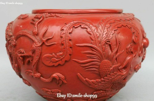 Statue unique boutiques pot de réservoir dragon phénix en bois laqué de Chine