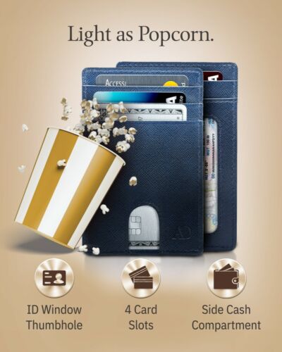 Leather Slim Minimalist Front Pocket Cardholder Wallets For Men RFID Blocking - Picture 80 of 105