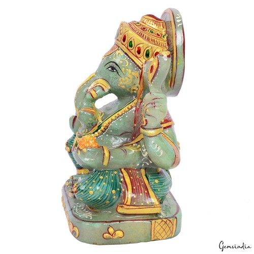 2,2 kg/7 Zoll grüne Aventurin Lord Ganesha Statue, seltene gold bemalte Skulptur - Bild 5 von 6
