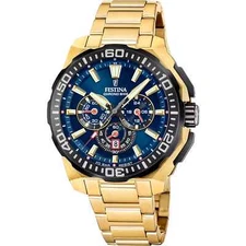 Festina Chrono Bike F207271 Men's Gold Stainless Steel Blue Dial Watch 45.5 mm