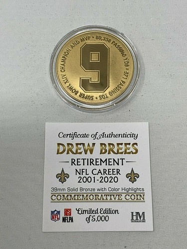 Highland Mint LE5000 Drew Brees SOLID BRONZE WHODAT! Collectible Retirement Coin - Picture 3 of 8