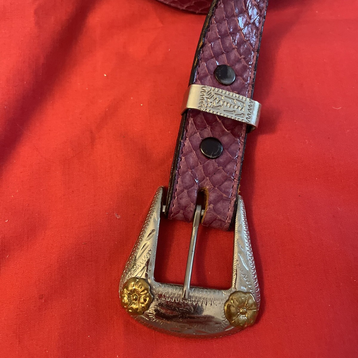 Vintage 80’s Justin Genuine Snake Skin Red Western Rockabilly Red Belt Vintage 80 main image 4