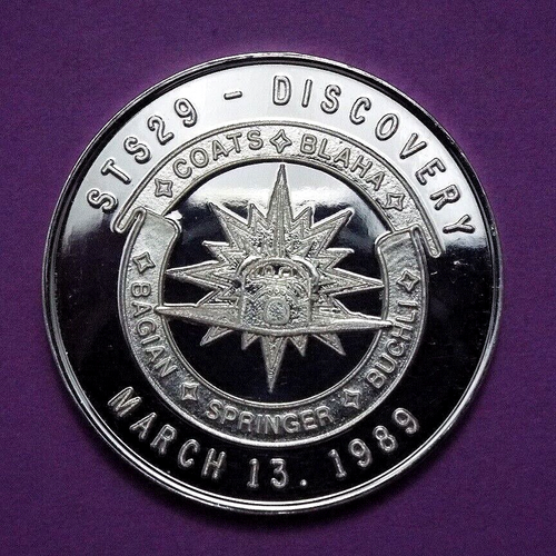 STS-29 DISCOVERY SPACE MISSION - Plata pura .999 Arte redondo y certificado de autenticidad - GALAXIA COMO NUEVO - Imagen 4 de 16
