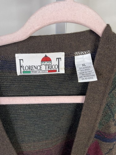 Vtg Florence Tricot Made In Italy Men’s Sweater XL Wool Blend Cardigan Argyle - Picture 4 of 8