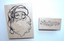 Happy Holidays Santa Claus Rubber Stamp Wood Mounted 2 Set PSX Designs Christmas