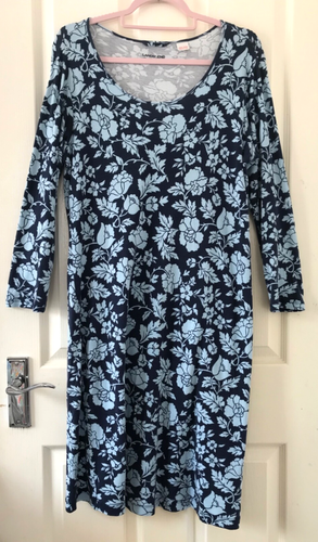 PRETTY LANDS'END NAVY/PALE BLUE PRINT LIGHT COTTON SHIFT DRESS SIZE S UK 12 - Picture 2 of 4