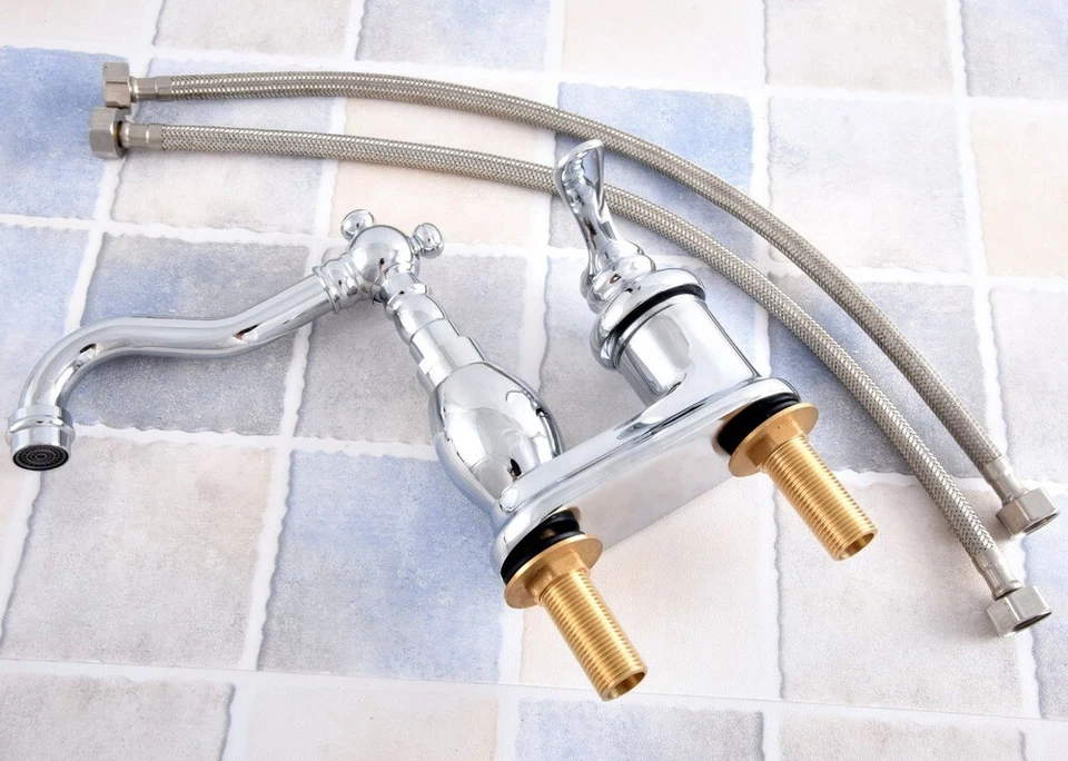 Polished Chrome 4" Centerset Two Holes Bathroom Kitchen Faucet Mixer Tap fsf840 - Image 2 of 4