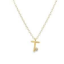 Letter "T" Diamond Initial Pendant Necklace, Set in 9ct Yellow Gold