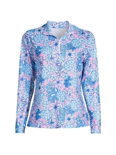 Neu mit Etikett X by Gottex rosa blau Schildkröte Golf Tennis Langarm angedeutetes Shirt XS S M L XL - Bild 3 von 5