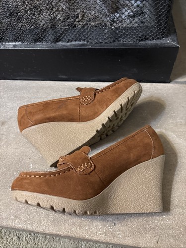 Mia Women's NWB Wedge Heels 6.5 Vickie Rust Suede Leather Tassel Slip On $64 - Picture 5 of 8