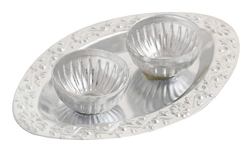 Silver Pooja Thali Set (Silver, Size : 11.8 Inch X 11.8 Inch X 1.9 Inch ) US - Picture 4 of 6