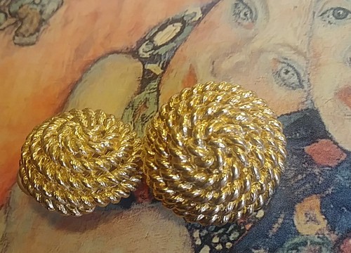 Monet Earrings Vintage Golden Spiral Rope Design Signed - 第 1/8 張圖片
