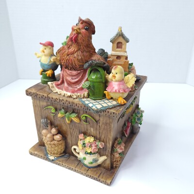 Chicken Farmhouse Cute Trinket Box Chicks Flowers Home Barn Rustic