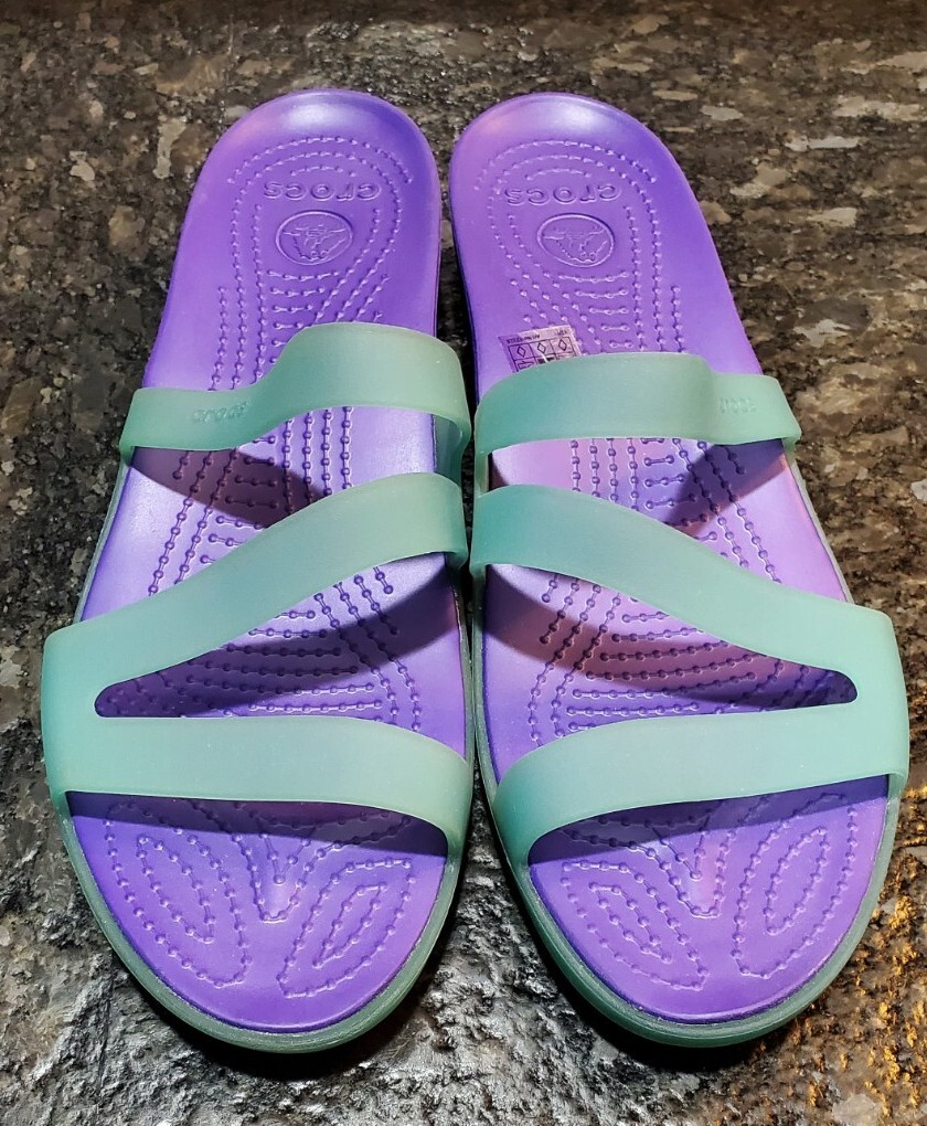Crocs Womens Strappy Sandals Purple Teal Aqua 10 Slides Slip On