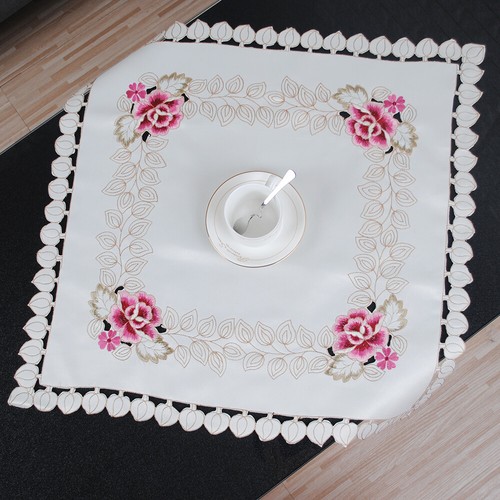 White Vintage Embroidered Christmas Tablecloth Square Round Table Topper Wedding - Picture 8 of 58