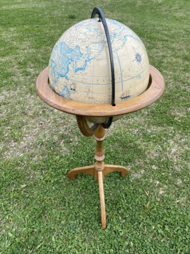 Vintage Rand McNally Terrestrial 12" World Floor Globe Solid Wood Stand Base USA - Picture 2 of 10