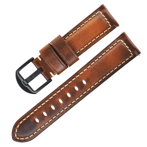 Genuine Leather Watch Band Strap Vintage Oil Wax Quick Release Wristband 18-26mm - Picture 22 of 34