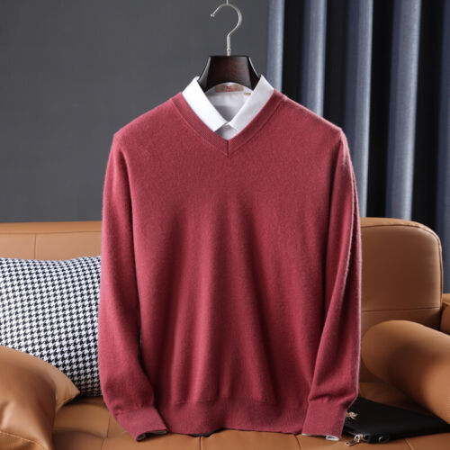 Maglioni Uomo Maniche Lunghe Lavorati a Maglia Collo Rotondo Collo a V Lana Cashmere Nuovi - Foto 12 di 44