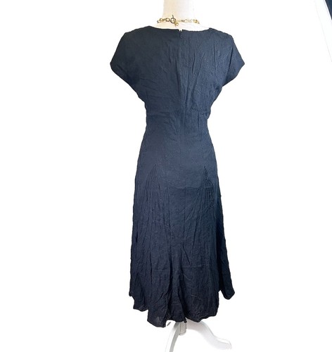 Jones New York 100% Silk Vintage Y2K Black Whimsigoth Back Zip Midi Dress Size 8 - Picture 8 of 17