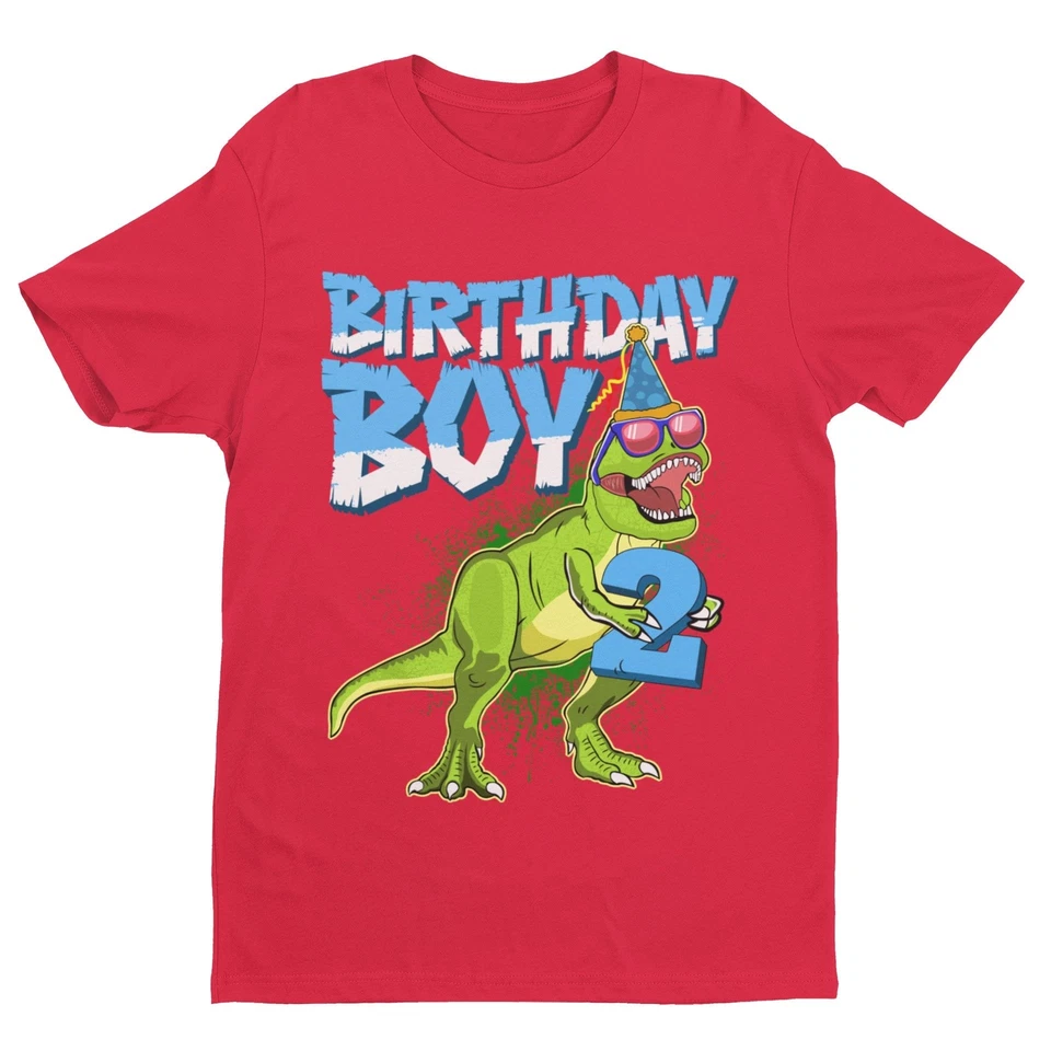 Boys 2nd Birthday Dinosaur T Shirt Birthday Boy With T Rex Holding A Number Two - Image 2 of 4