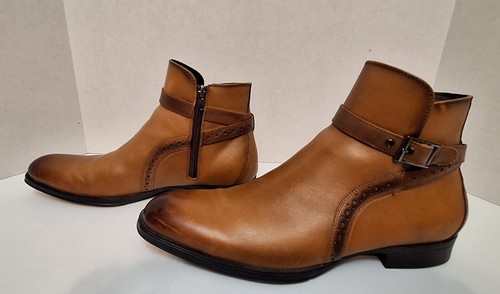 ALFANI Ansell Mens Cognac Colored Leather Zip Boots With Buckle Size 10.5 M - Picture 5 of 12